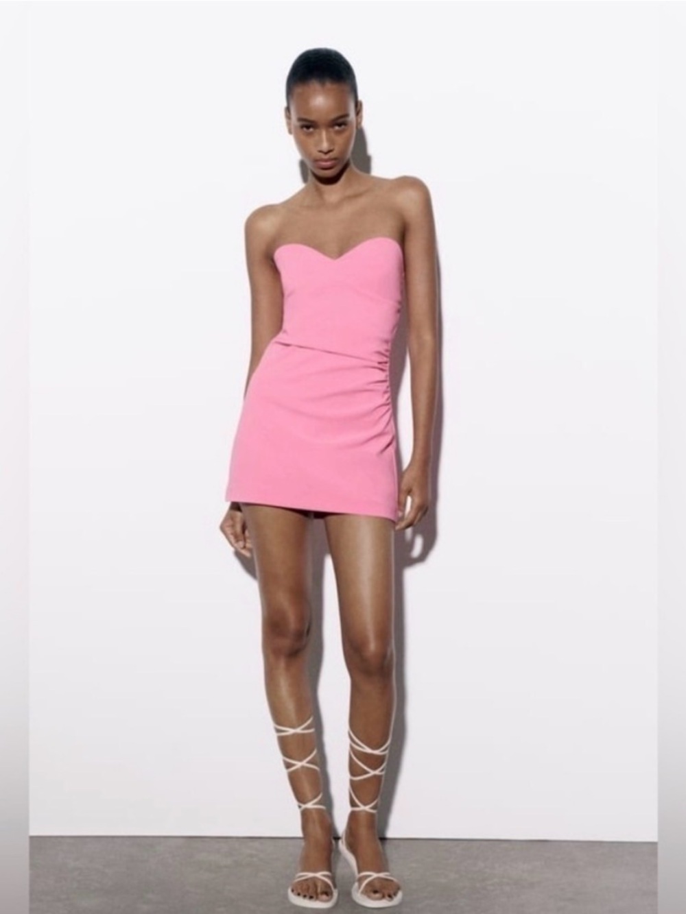 Zara Strapless Pink Mini Dress with Sweetheart Neckline and built in shorts